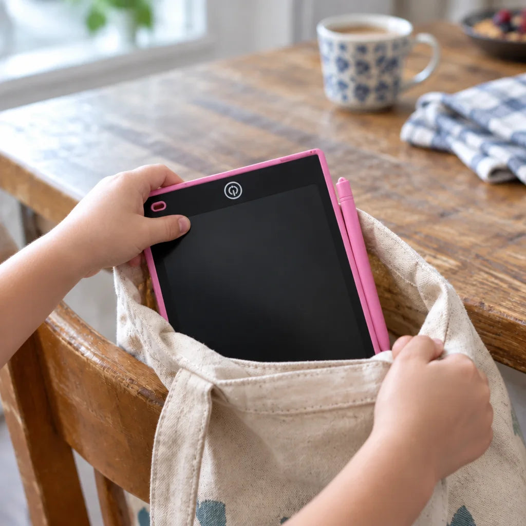 Keep the exact same kitchen table, open canvas tote, cool morning window light, camera position, and